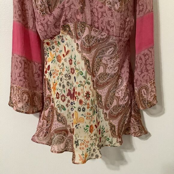Clothing Co Bohemian Hippie Pink Paisley Patchwork Sheer Peasant Blouse Small - Picture 3 of 12